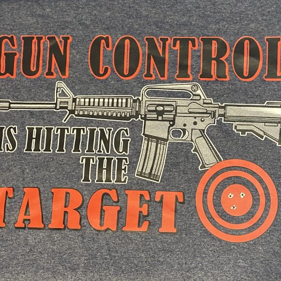 New Gun Control Is Hitting The Target Adult Unisex Dark Gray Tee Shirt - Picture 3 of 4